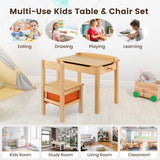 Wood Activity Kids Table and Chair Set with Storage Space-Natrual