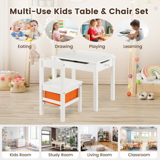 Wood Activity Kids Table and Chair Set with Storage Space-Natrual