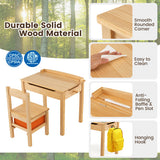 Wood Activity Kids Table and Chair Set with Storage Space-Natrual