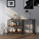 360° Rotating Sofa Side Table with Storage Shelves and Wheels-Rustic Brown