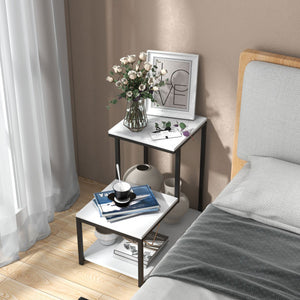 3-Tier Ladder-Shaped Chair Side Table with Storage Shelf-White