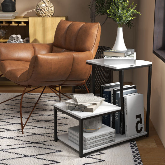 3-Tier Ladder-Shaped Chair Side Table with Storage Shelf-White