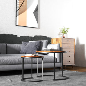 Set of 2 Modern Round Stacking Nesting Coffee Tables for Living Room-Rustic Brown