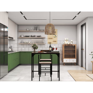 3 Pieces Bar Table Set with 2 Stools-Black