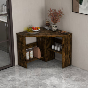 Corner Computer Desk Triangle Writing Workstation with Storage Shelf-Rustic Brown