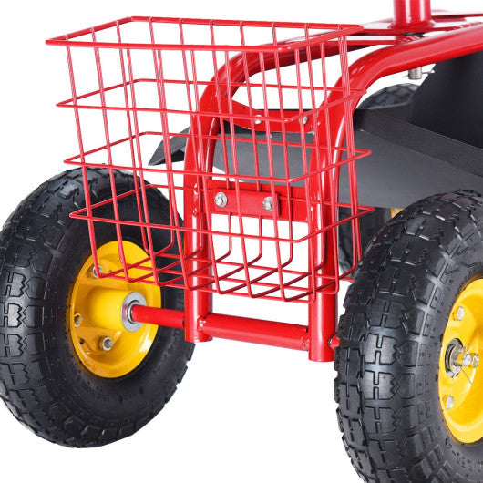 Red/Green Garden Cart Rolling Work Seat With Heavy Duty Tool Tray Gardening Planting-Red
