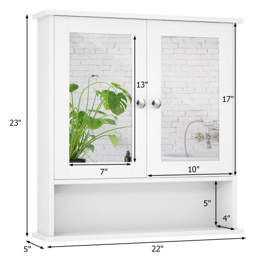 Bathroom Wall Mount Mirror Cabinet Organizer-White