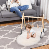 Portable 3 Wooden Newborn Baby Exercise Activity Gym Teething Toys Hanging Bar-Gray