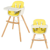 3-in-1 Convertible Wooden High Chair with Cushion-Yellow