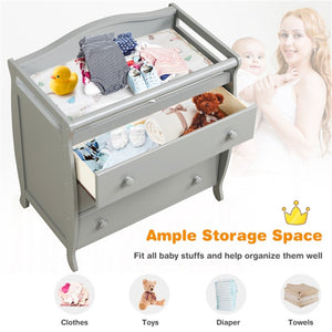 Baby Changing Table Infant Diaper with 3 Drawers and Safety Belt-Gray