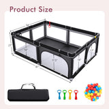 Portable Extra-Large Safety Baby Fence with Ocean Balls and Rings-Black