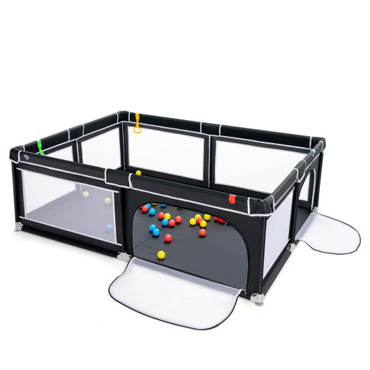 Portable Extra-Large Safety Baby Fence with Ocean Balls and Rings-Black