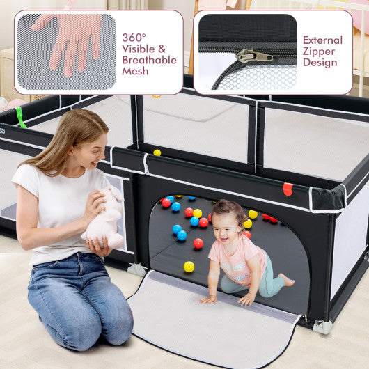 Portable Extra-Large Safety Baby Fence with Ocean Balls and Rings-Black