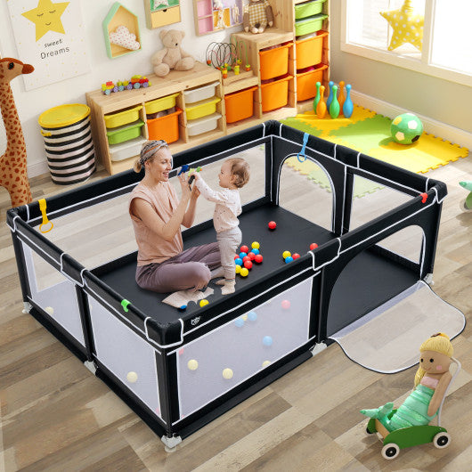 Portable Extra-Large Safety Baby Fence with Ocean Balls and Rings-Black