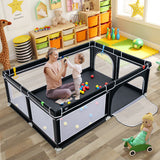 Portable Extra-Large Safety Baby Fence with Ocean Balls and Rings-Black