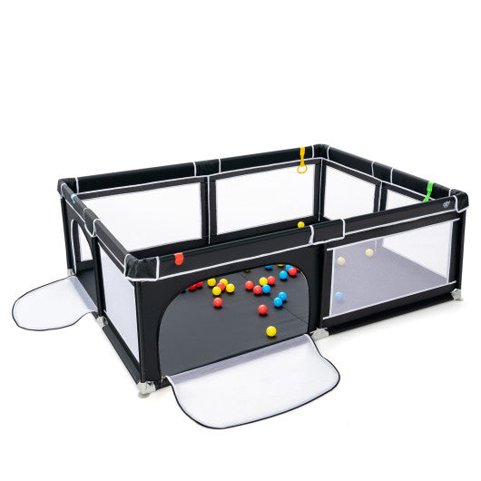 Portable Extra-Large Safety Baby Fence with Ocean Balls and Rings-Black