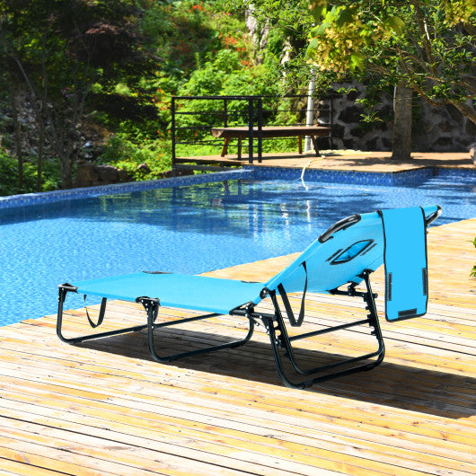 Beach Chaise Lounge Chair with Face Hole and Removable Pillow-Turquoise