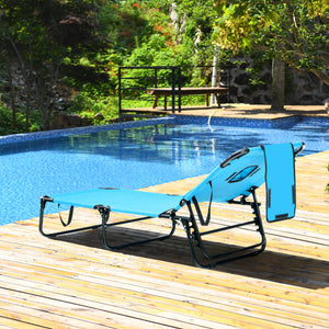 Beach Chaise Lounge Chair with Face Hole and Removable Pillow-Turquoise