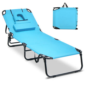 Beach Chaise Lounge Chair with Face Hole and Removable Pillow-Turquoise