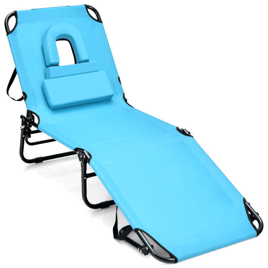 Beach Chaise Lounge Chair with Face Hole and Removable Pillow-Turquoise
