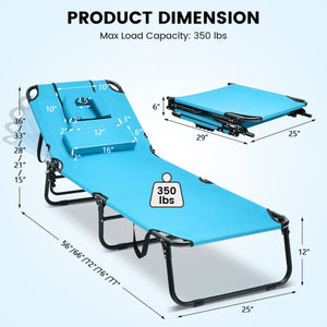 Beach Chaise Lounge Chair with Face Hole and Removable Pillow-Turquoise