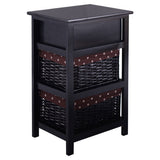 3 Tiers Wooden Storage Nightstand with 2 Baskets and 1 Drawer-black