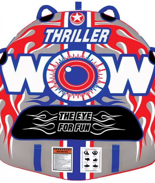 WOW Sports Thriller 1 Person Towable Water Tube - Starter Kit w/ 12V Pump & 1K Tow Rope by Jupiter Gear