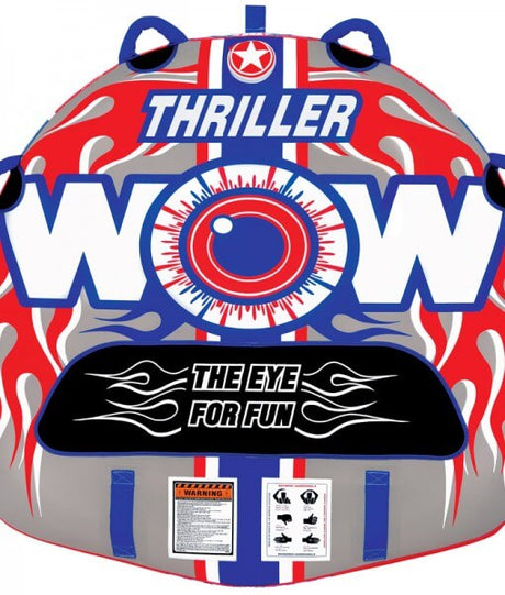 WOW Sports Thriller 1 Person Towable Water Tube - Starter Kit w/ 12V Pump & 1K Tow Rope by Jupiter Gear