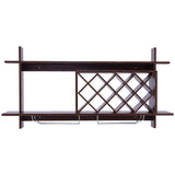 Wall Mount Wine Rack with Glass Holder & Storage Shelf-Walnut