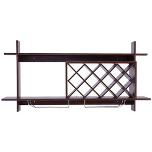 Wall Mount Wine Rack with Glass Holder & Storage Shelf-Walnut