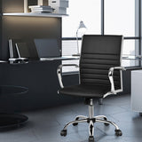 High Back Ribbed Office Chair with Armrests-Black