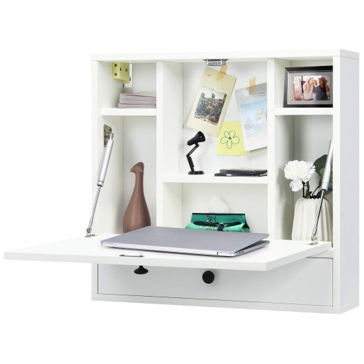 Wall-Mount Floating Desk Foldable Space Saving Laptop Workstation White