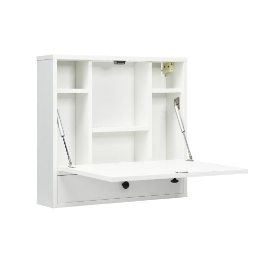 Wall-Mount Floating Desk Foldable Space Saving Laptop Workstation White