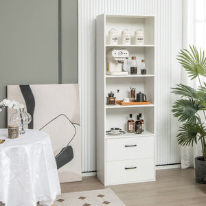 6-Tier Tall Freestanding Bookshelf with 4 Open Shelves and 2 Drawers-White