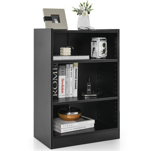 3-Tier Bookcase Open Display Rack Cabinet with Adjustable Shelves-Black