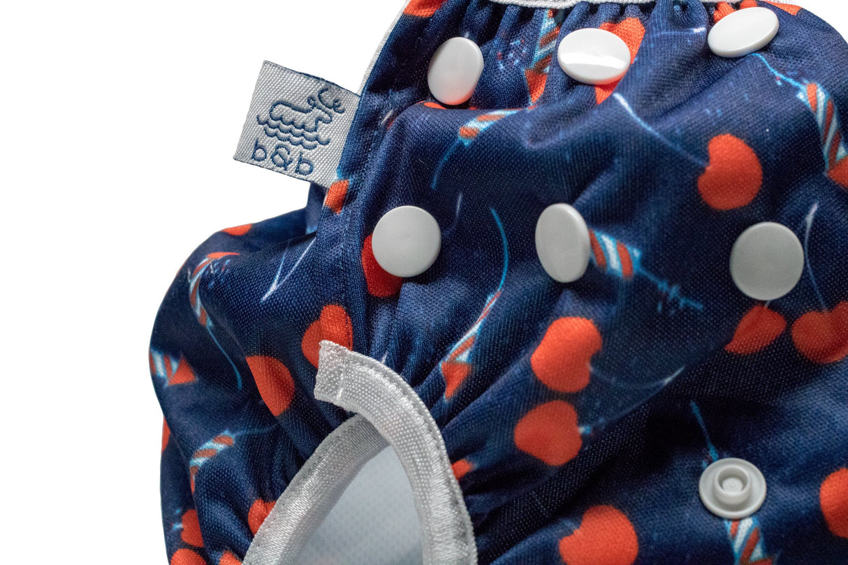 L/E Lauren Holiday Summer Cherry Bomb Print Nageuret Swim Diaper - 100% Proceeds to CF Foundation by Beau & Belle Littles