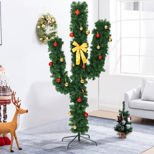 7' Artificial Cactus Christmas Tree with Lights-7 ft