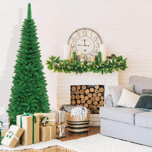 Pre-Lit Hinged Artificial Pencil Christmas Tree-6.5 Feet