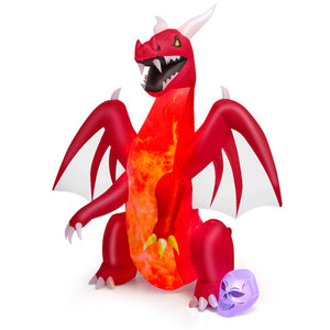 8 Feet Halloween Inflatables Blow-up Red Dragon with Wings Skull