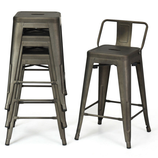 24" Set of 4 Cafe Side Chairs with Rubber Feet and Removable Backs-Gun