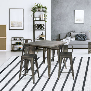 24" Set of 4 Cafe Side Chairs with Rubber Feet and Removable Backs-Gun