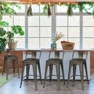 24" Set of 4 Cafe Side Chairs with Rubber Feet and Removable Backs-Gun