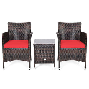 3 Pcs Outdoor Rattan Wicker Furniture Set-Red