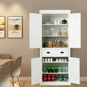 Kitchen Pantry Storage Cabinet with Doors Drawer and Adjustable Shelves-White