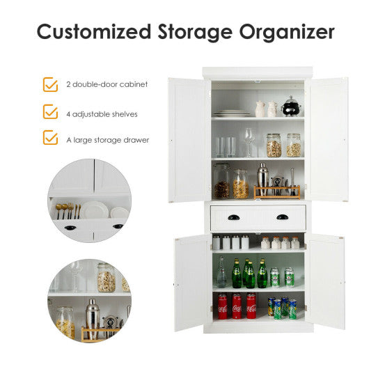 Kitchen Pantry Storage Cabinet with Doors Drawer and Adjustable Shelves-White