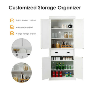 Kitchen Pantry Storage Cabinet with Doors Drawer and Adjustable Shelves-White