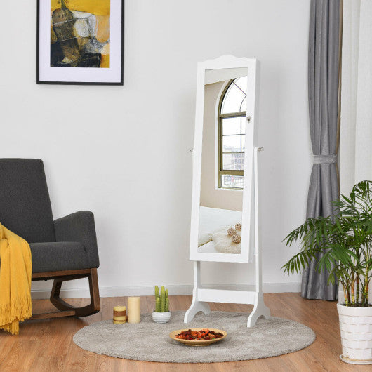 14 LED Jewelry Armoire Cabinet with Full Length Mirror and 4 Tilting Angles-White