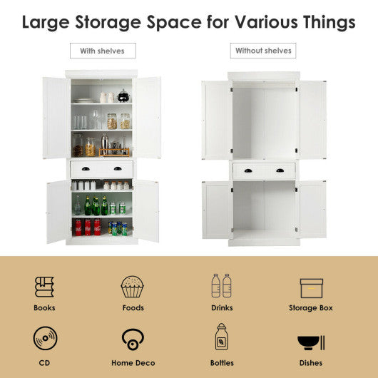 Kitchen Pantry Storage Cabinet with Doors Drawer and Adjustable Shelves-White