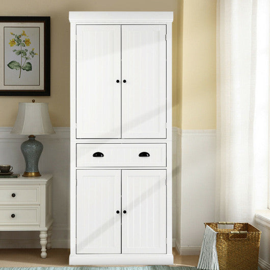 Kitchen Pantry Storage Cabinet with Doors Drawer and Adjustable Shelves-White