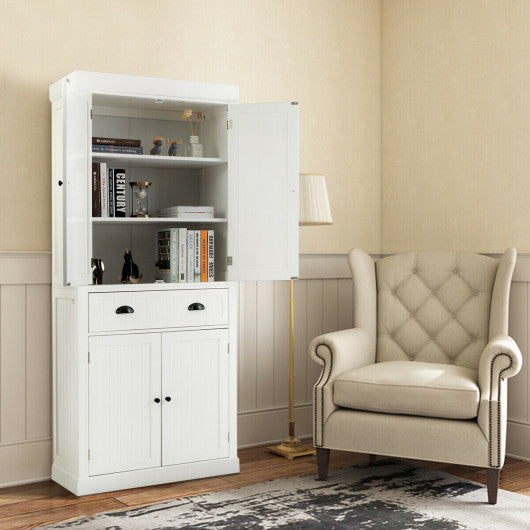 Kitchen Pantry Storage Cabinet with Doors Drawer and Adjustable Shelves-White